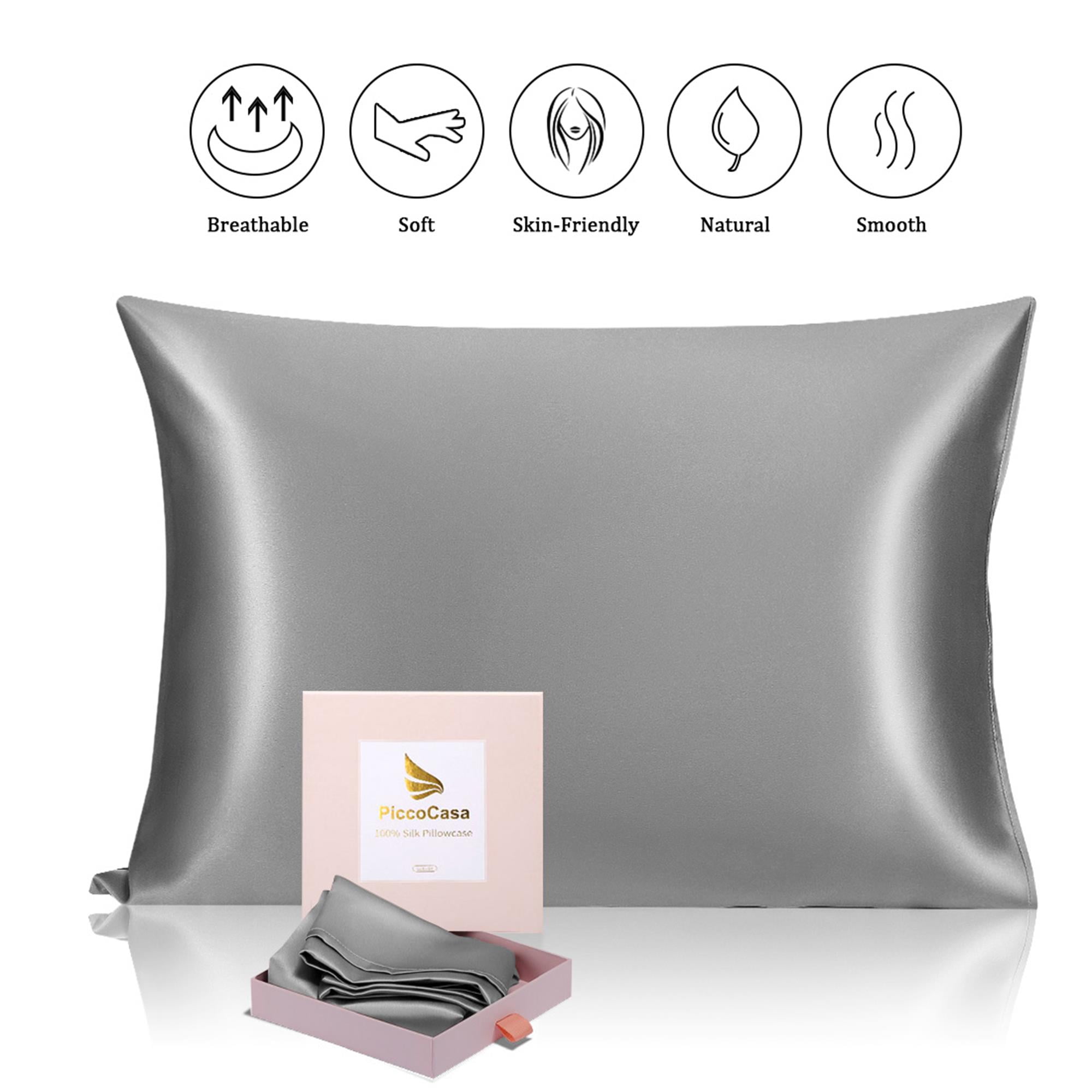 PiccoCasa 25 Momme Silk Pillowcase for Hair, Envelope Closure, Silver