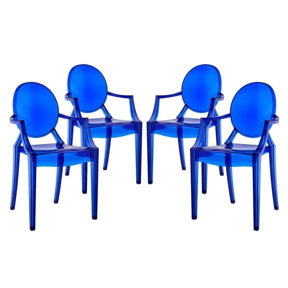 Modway Casper Sturdy Acrylic Plastic Dining Armchairs in Blue (Set of 4)