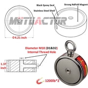 MUTUACTOR Neodymium Fishing Magnet 2400LBS Heavy Duty with Grappling Hook and 49 Feet(15m) Durable Rope, Strong Powerful Retriving Magnet with Gloves and Safty Box for Treasure Hunt in River, Lake