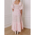 thumbnail image 4 of Pink Boho Floral Print Square Neck Puff Sleeve A-Line Tiered Maxi Dress With Smocked Waist, 4 of 8