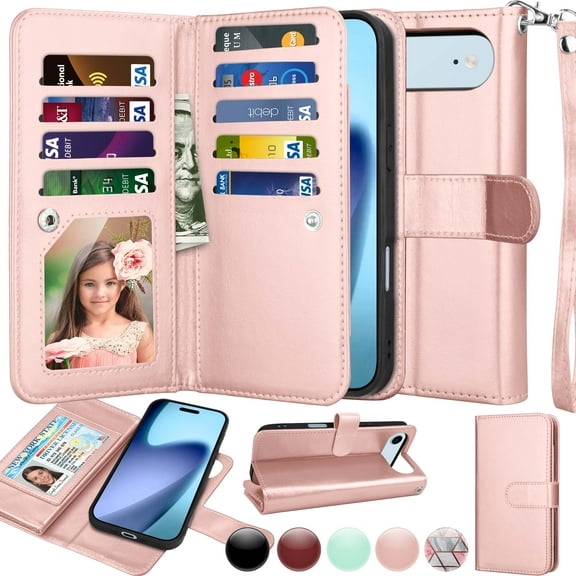 Wallet Case for Apple iPhone 17 Air Wallet Case 6.5"5G (2025), [9 Card Slots] Luxury PU Leather Credit Holder Carrying Folio Flip [Detachable] Kickstand Magnetic Phone Cover & Lanyard [Eose]