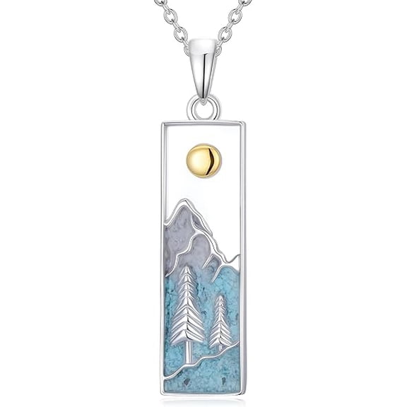 CACA LADY Mountain Necklace 925 Sterling Silver Mountain Turquoise Pendant Necklace Jewelry Gifts for Women
