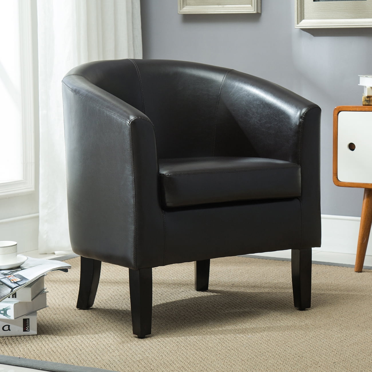 Belleze Club Chair Tub Faux Leather Armchair Seat Accent, White by Belleze