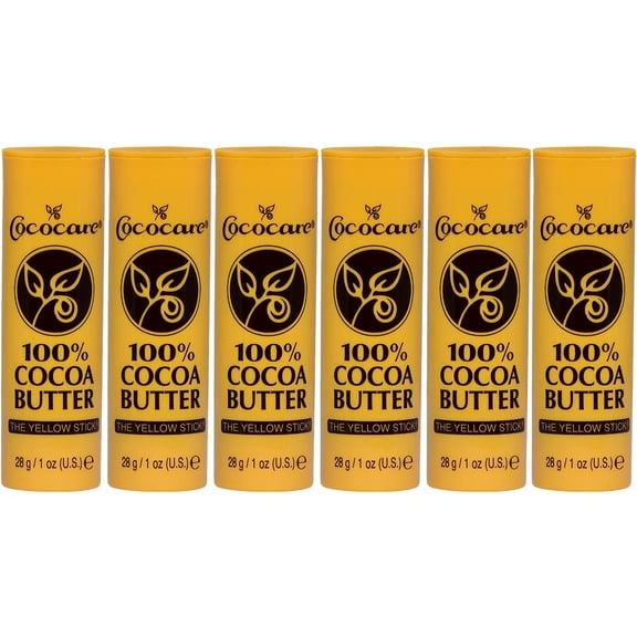 Cococare 100% Cocoa Butter TMA3 Stick - All-Natural Cocoa Butter Emollient for Ultimate Skin Hydration & Protection - The Yellow Stick - (6 Pack)