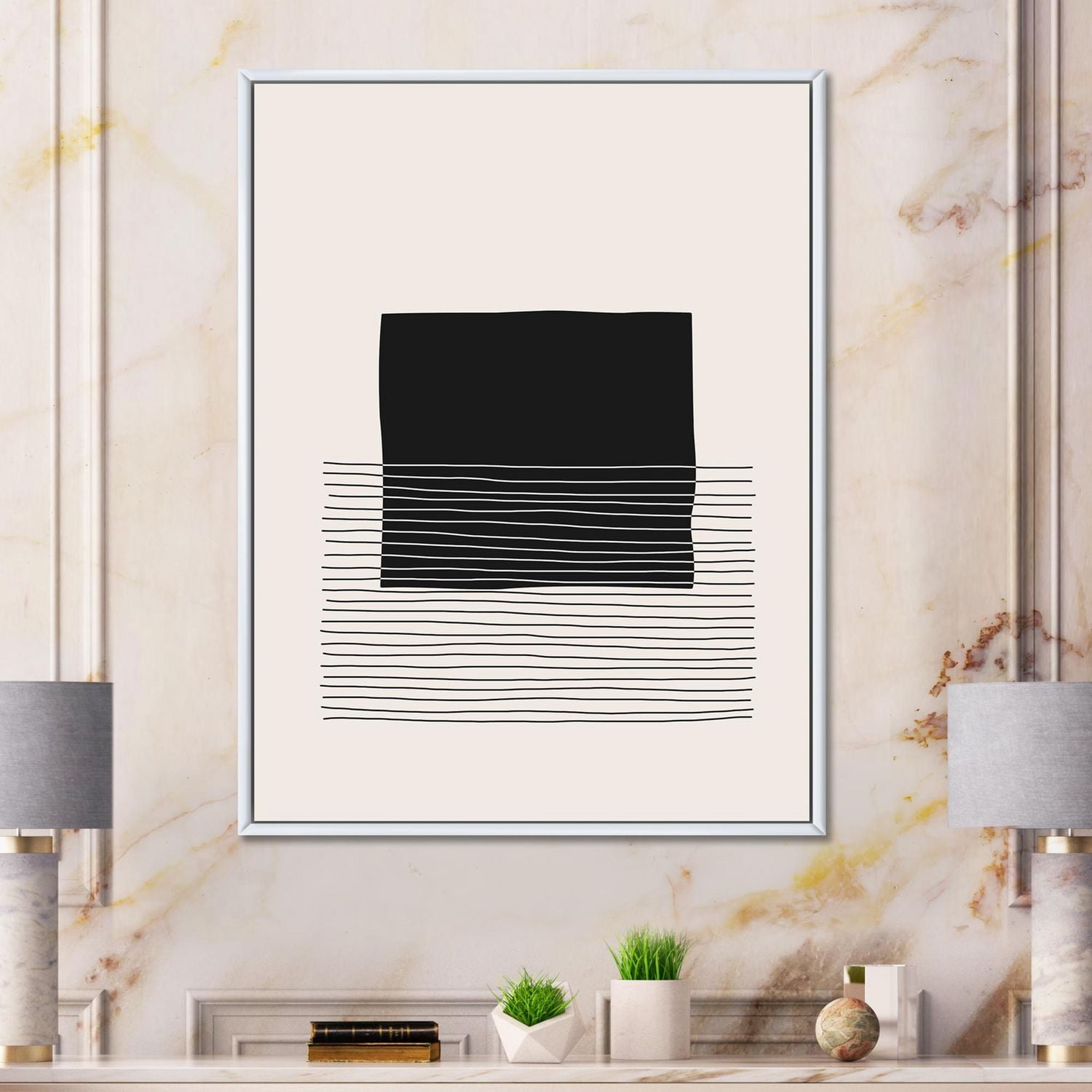 Designart Lignes géométriques minimales et carrés VIII ART MURAL À CADRE FLOTTÉ