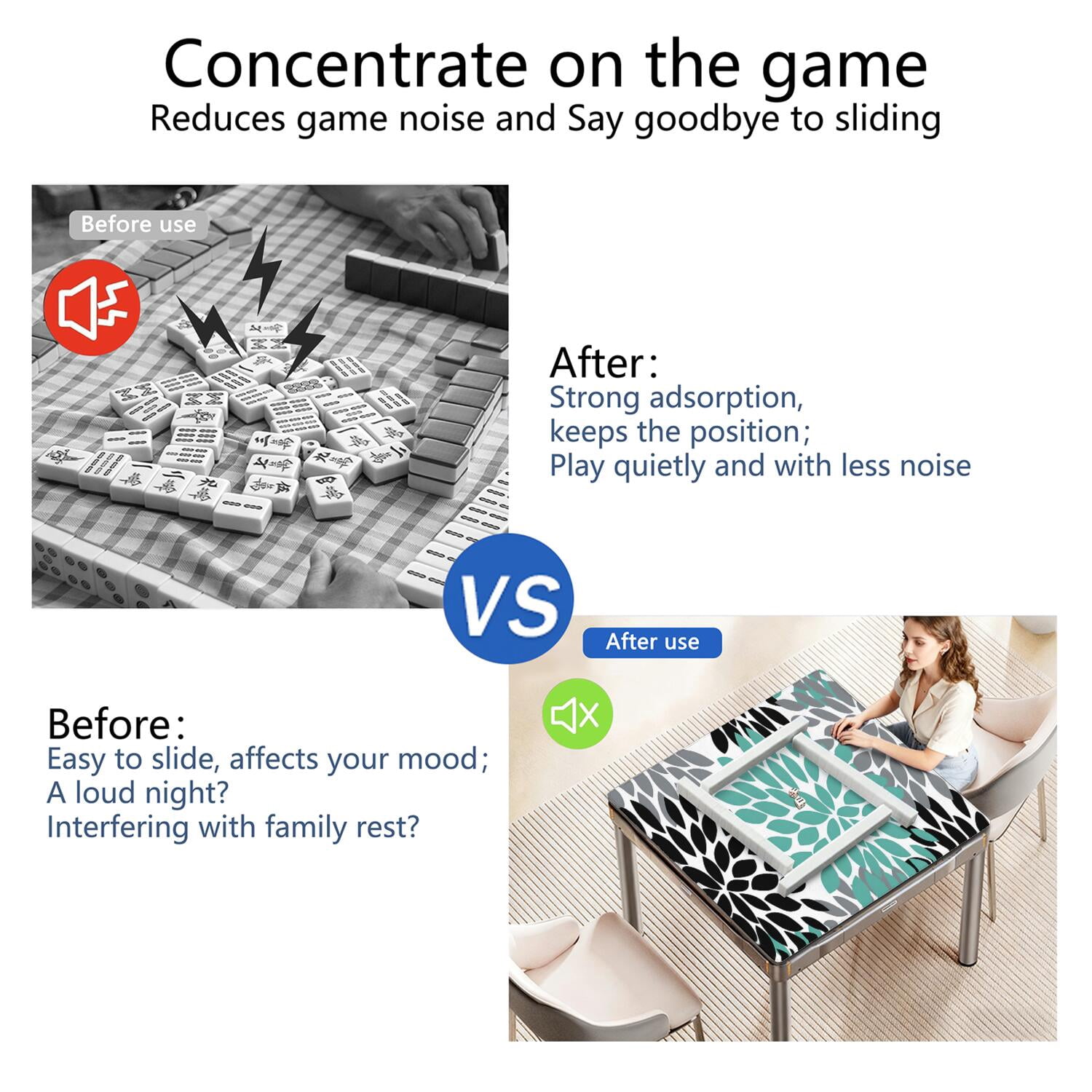 Boho Print Large Non-Slip Mahjong Mat 31.5 Inch Square Rubber Game Table Pad with Noise Dampening for Playing Chinese Tiles and Family Entertainment