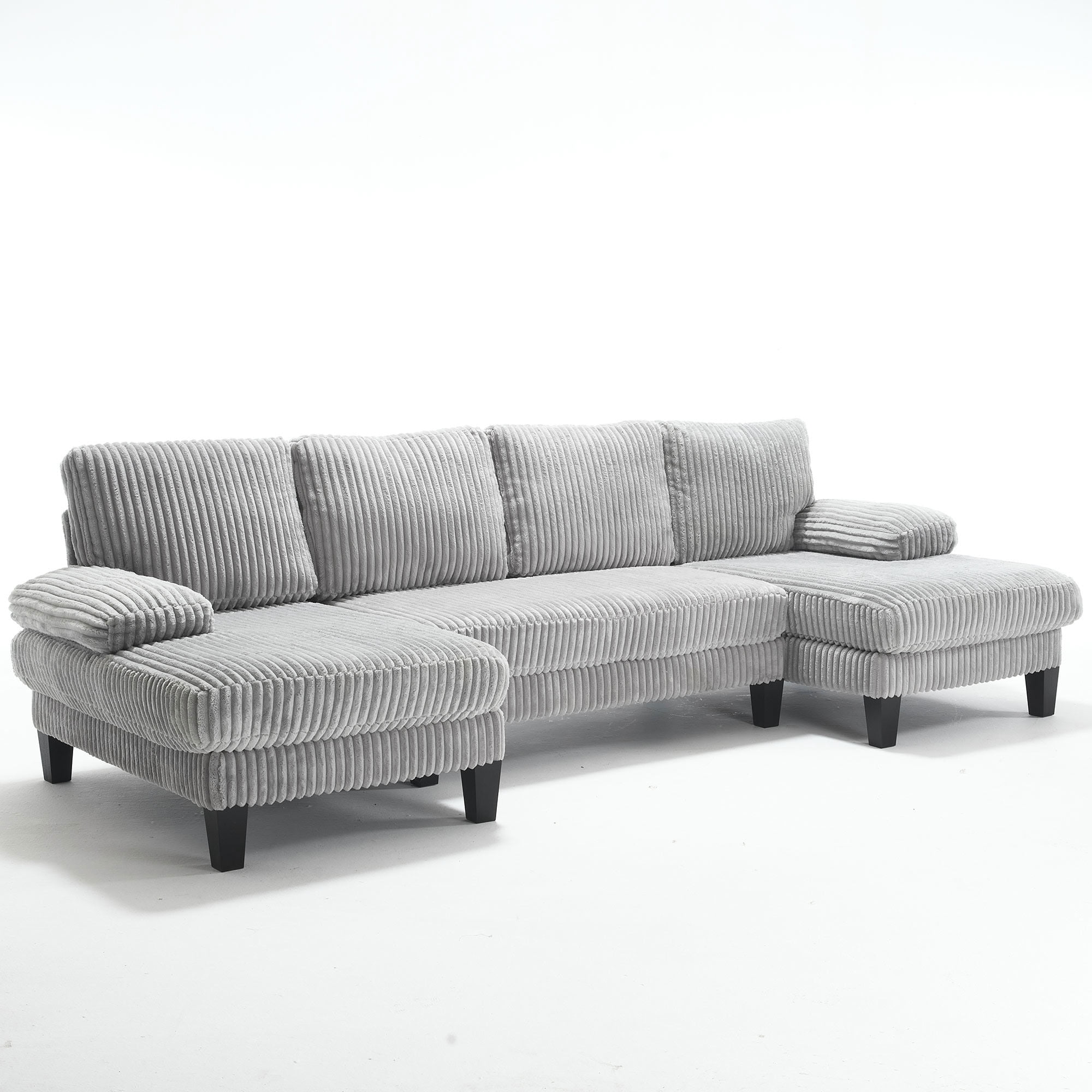 MAYEERTY U-Shaped Sectional Sofa with Double Chaise, 4-Seater Oversized Deep Seat Corduroy Couch with Side Armrest Pockets, for Living Room Apartment