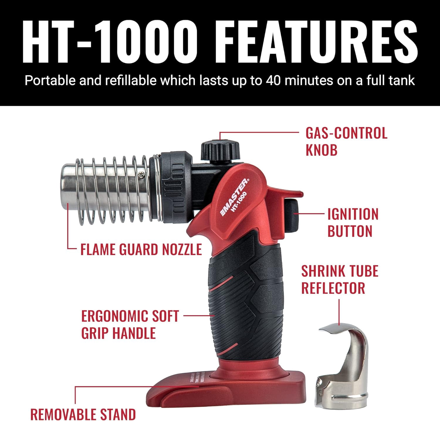 Master Appliance HT-1000 Butane-Powered Cordless Heat Gun Hot Air Gun for Shrink Tubing and Repairs
