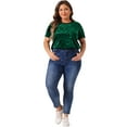 thumbnail image 3 of DARING DIVA Women's Plus Crew Neck Short Sleeve Tee Tops Velvet T-Shirt 3X Dark Green, 3 of 6