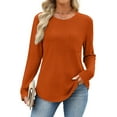 thumbnail image 6 of SYMOID Womens Orange Relaxed Fit Waffle Knit Top - Long Sleeve Crew Neck with Chest Pocket - Casual for Spring & Fall,Size M, 6 of 7