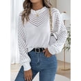 thumbnail image 4 of Long Sleeve Shirts for Women Fall Fashion V Neck Hollow Out Sweaters Trendy Solid Loose Comfy Blouses White XL, 4 of 10