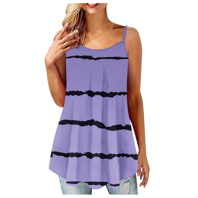 Timegard Womens Tank Tops Plus Size Striped Scoop Neck Ruched Dressy Casual Sleeveless Blouse Tunic Top