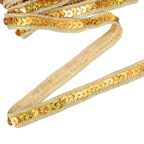 11 Yard Sequins Trim Ribbon 0.5 Inch Sequin Gimp Braid Trim Spangle Flat Sequins for Crafts Sewing Clothes Home Party Decoration, Laser Gold