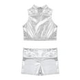 thumbnail image 4 of Kaerm Kids Hip Hop Dance Outfit Girls Sparkly Tank Sleeveless Crop Top and Gymnastics Shorts Ballet Silver 8, 4 of 5