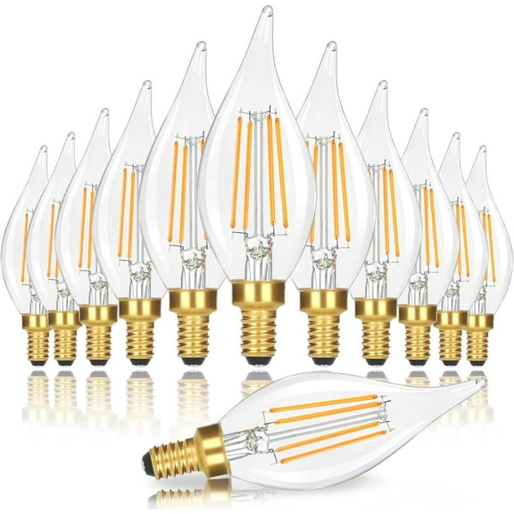 Dimmable E12 Candelabra LED Light Bulbs 40W Equivalent, 2700K Soft Warm White Chandelier Bulbs, 4W 460 LM Flame Tip Candle 12-Pack