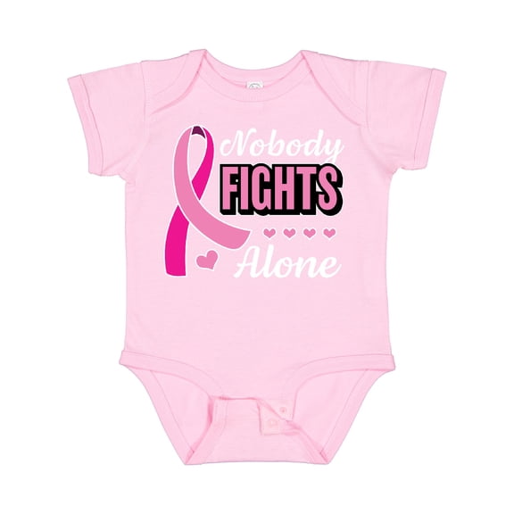 Inktastic Breast Cancer Awareness Nobody Fights Alone Pink Ribbon Boys or Girls Baby Bodysuit