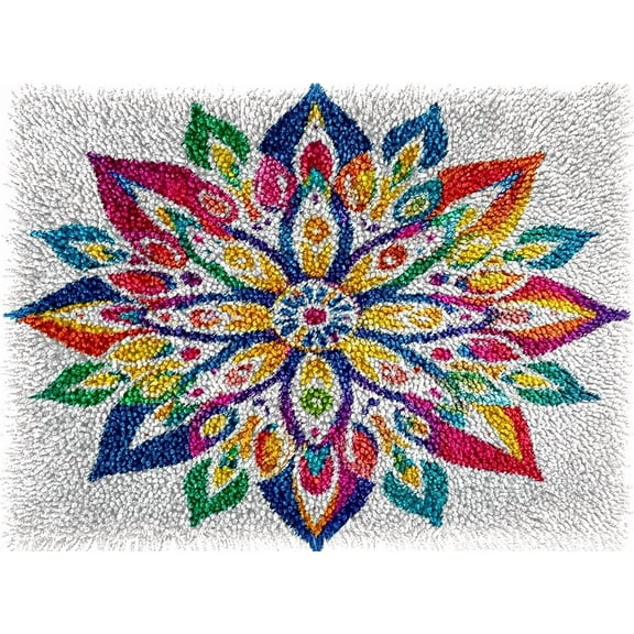 Mandala Flower Colorful Latch Hook Rug kits Pre-printed Crochet Yarn DIY Hooking Latch Kit Carpet Rug Cover Mat for Christmas Chair Cushion Floor Decoration 52x38cm(3)