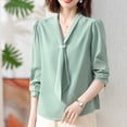 thumbnail image 2 of Women's Autumn Solid Color Long Sleeved Ribbon Collar Westernized Shirt, 2 of 3