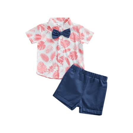 

Binpure Baby Boys Shorts Set Short Sleeve Leaves Print Shirt with Elastic Waist Shorts for Casual