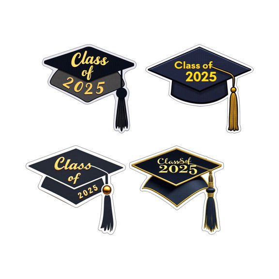 Graduation Cap Stickers, 4 PCS Graduations Hat Stickers 2025, Self-Adhesive Graduations Envelope Sealing Labels Sticker, Congrats Grad Cap Decals Class of 2025 for Graduation Party Decoration