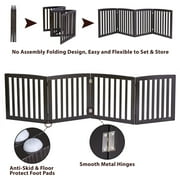 ZENSTYLE Foldable Pet Fence Entryway Dog Fence Pet Gate 4 Panels W/ Protector MDF Frame, Brown