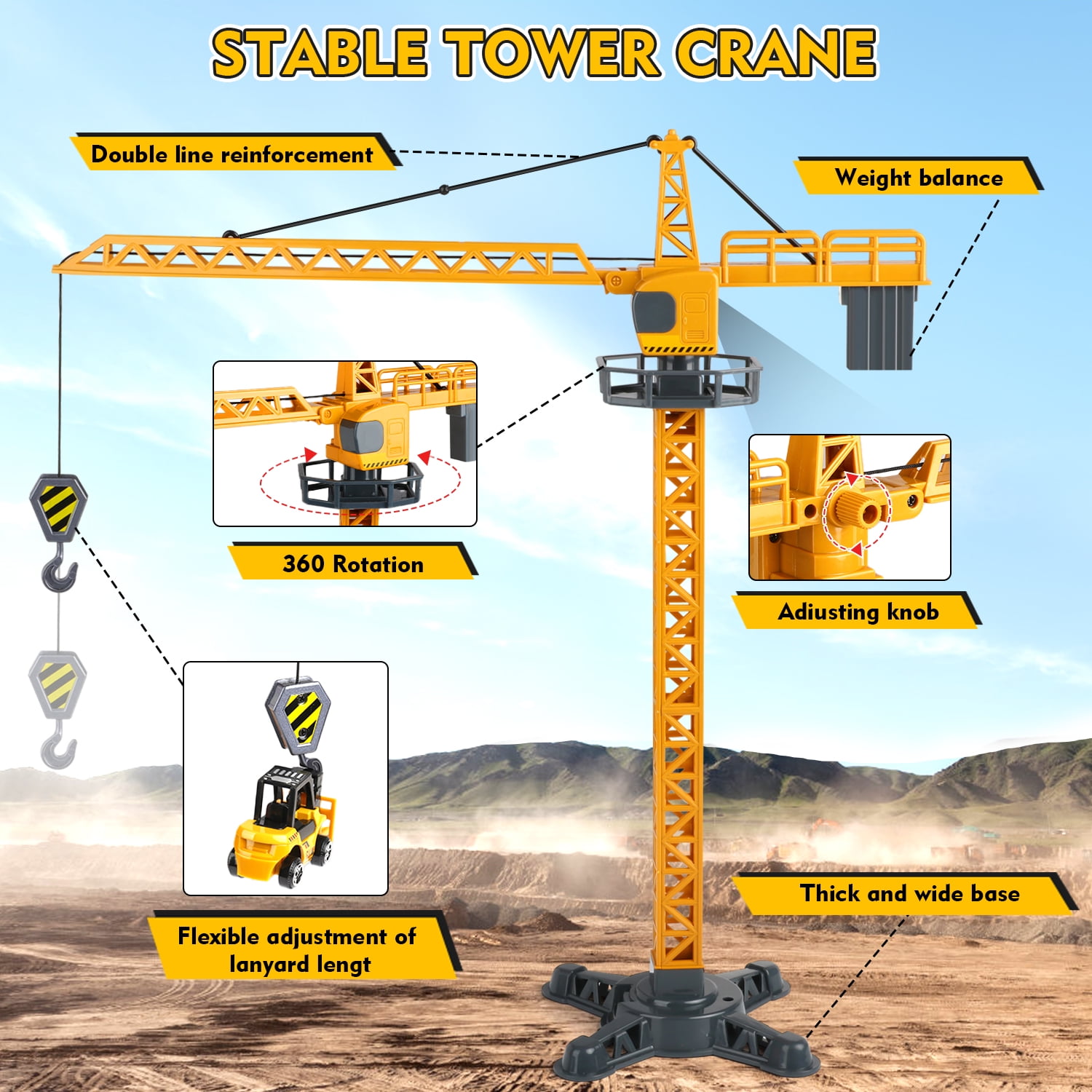 Huge Wave Construction Vehicles Boys Toy Playsets, Construction Truck with 6 Alloy Cars, Sounds and Lights, Kids Christmas & Birthday Gifts for 3 4 5 6 Years Old Boys