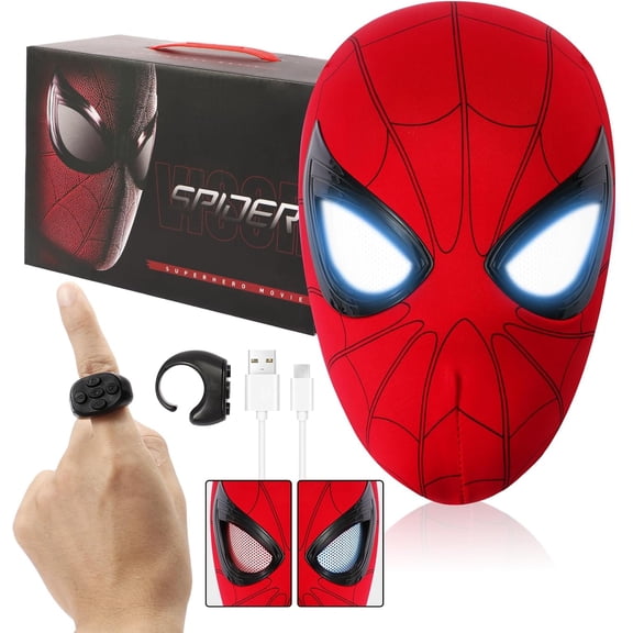 LED Light-Up SuperHero Mask with Remote Control, Rechargeable Cosplay Costume Mask for Teens & Adults, Adjustable Full Face Mask for Halloween Parties, Dress Up and Role Play