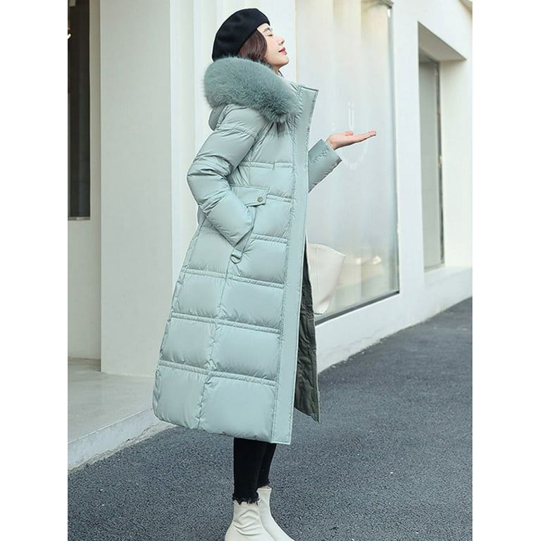 PIKADINGNIS Women's Winter Jacket Warm Fur Liner Long Hooded