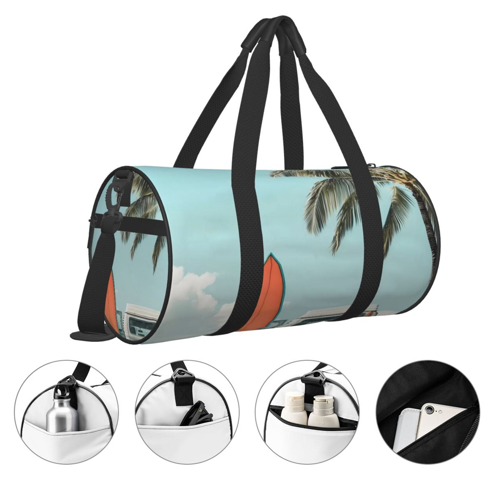 Vsdgher Vintage Surf Van Beach 45L Foldable Duffel Bag, Sports Gym Bag,Overnight Bag, Portable Weekender Bag for Airplanes
