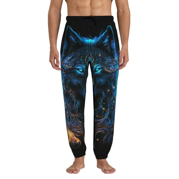 Kdxio Cool Blue Light Wolf Pattern Joggers,Sweatpants for Men with Pockets-Small