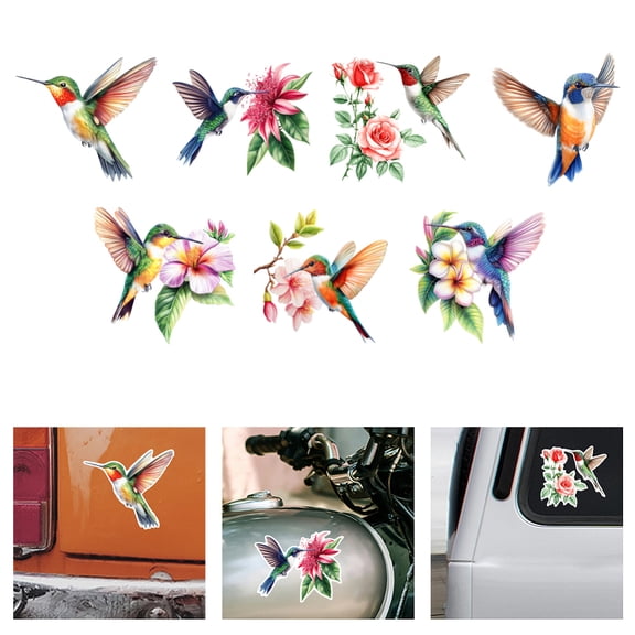 7 Styles Funny Hummingbird Flowers Vinyl Decal Stickers Colorful Birds Floral Vinyl Decal Self Adhesive Waterproof Car Window Stickers