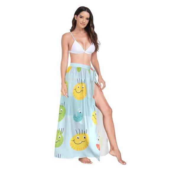 Women's Beach Swimsuit Cover Ups Bathing Suit Coverups Bikini Wrap Dress for Swimwear Cartoon Bug Face