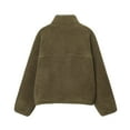 thumbnail image 4 of Womens Half Zip Fleece Sweater Jacket No Hood Faux Shearling Fuzzy Sherpa Crop Sweatshirt Long Sleeve Pullover (XS, Army Green), 4 of 4