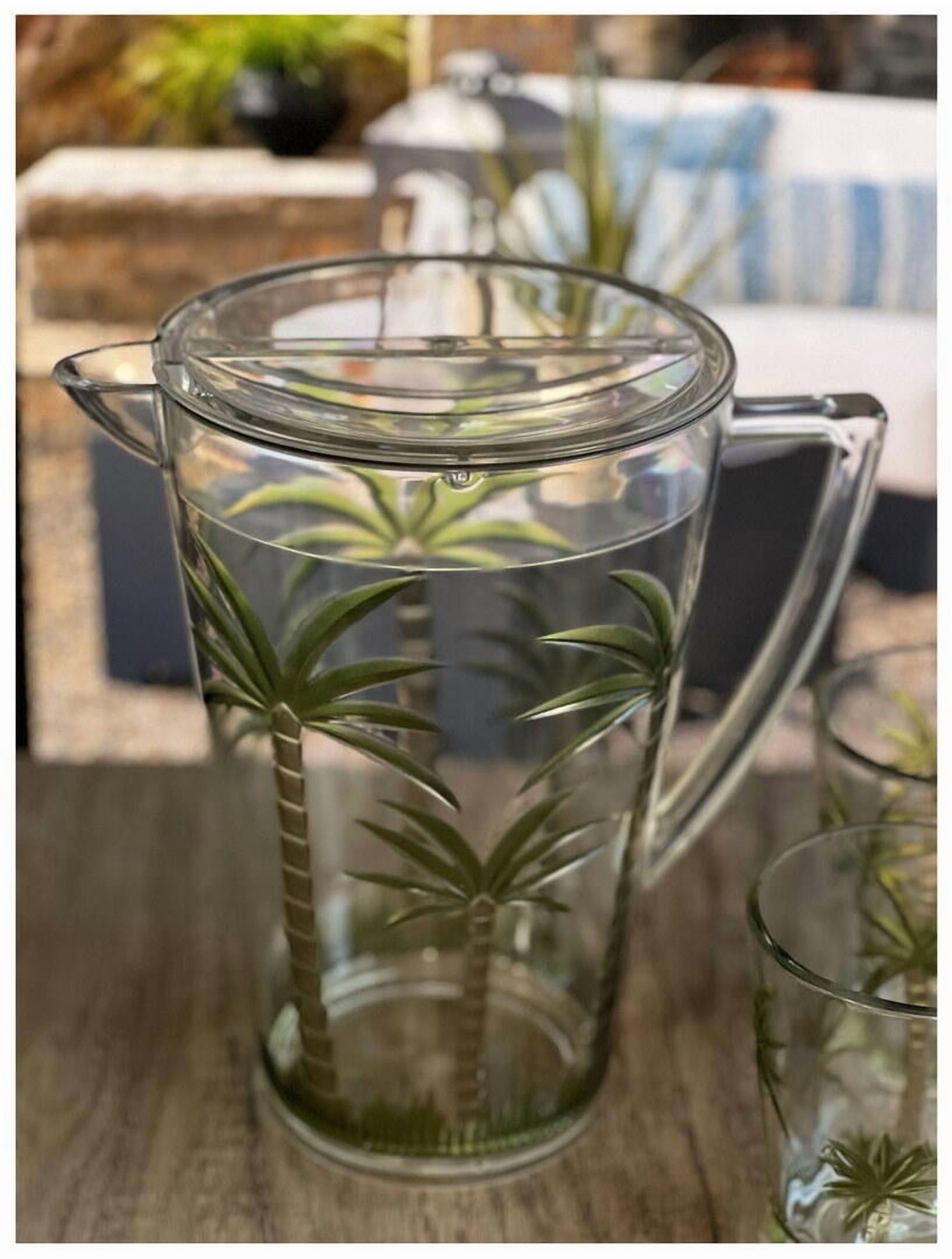 2.75 Quart Clear Plastic Pitcher with Lid - BPA Free, Palm Tree Design, Unbreakable