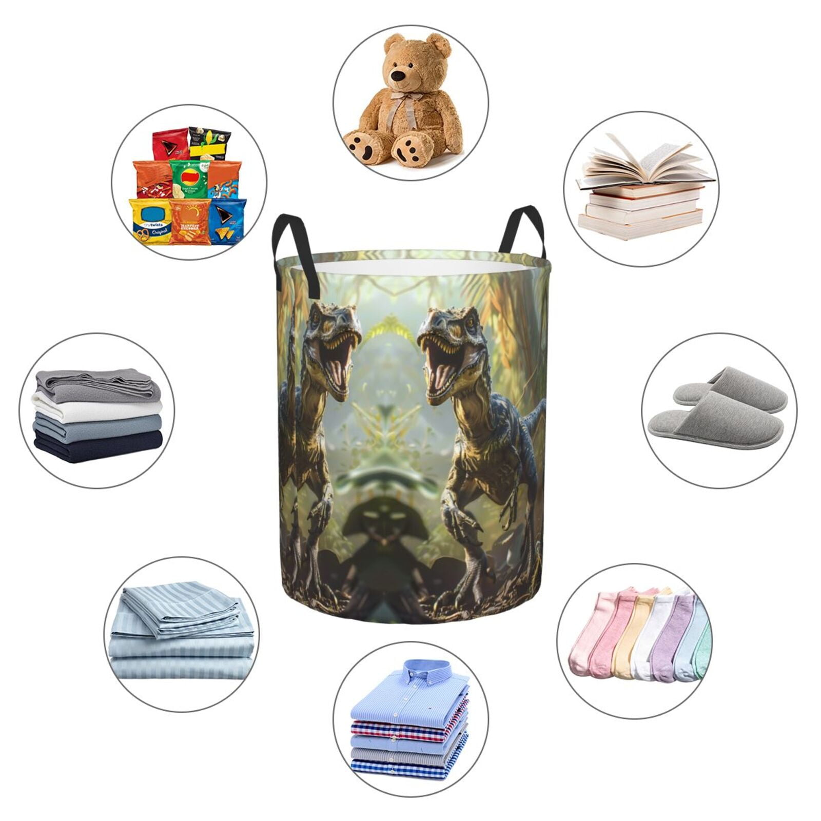Large Laundry Basket with Handles - Ferocious Dinosaur Kids Baby Dirty Clothes Laundry Hamper for Bedroom Aesthetic