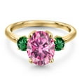 thumbnail image 3 of Gem Stone King 18K Yellow Gold Plated Silver Ring Oval Pink Moissanite and Nano Emerald Green (3.42 Cttw, Size 8), 3 of 6