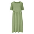 thumbnail image 4 of Dyegold Sundresses for Women Casual Beach - Summer Dresses for Women 2023 Round Neck Short Sleeve Plus Size Linen Cotton Maxi Sundresses ​Casual Boho Tunic ​Dress, 4 of 6
