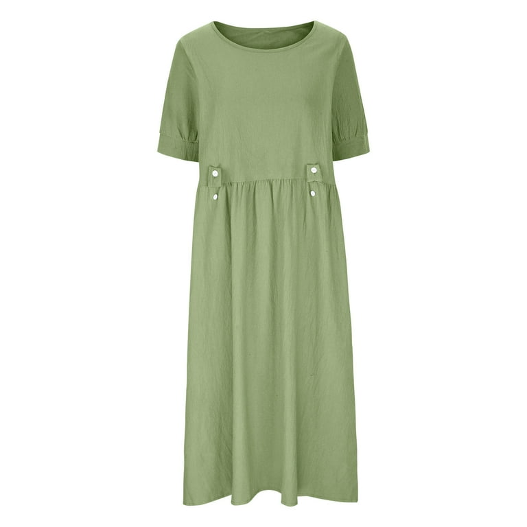 Xugsiok Summer Dresses for Women Round Neck Solid Color Pleated Casual Dress Tea Length Short Sleeve Vacation Dress Flowy Dresses for Going Out Beach Date - Walmart.com Xugsiok Summer Dresses for Women Round Neck Solid Color Pleated Casual Dress Tea Length Short Sleeve Vacation Dress Flowy Dresses for Going Out Beach Date - Walmart.com