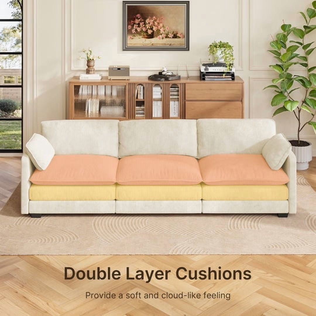 Aiho 110" Couches for Living Room, Corduroy Fluffy Sofa Couch, Comfy Sectional Sofa for Living Room, Apartment, Studio, Office - Beige