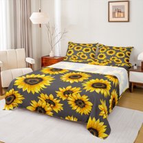 jejeloiu Rustic Flower Full Size Sheets,Countryside Sunflower Bed Sheets,Yellow Gray Sheet Sets For Men Women,Breathable Home Decor,4-Piece