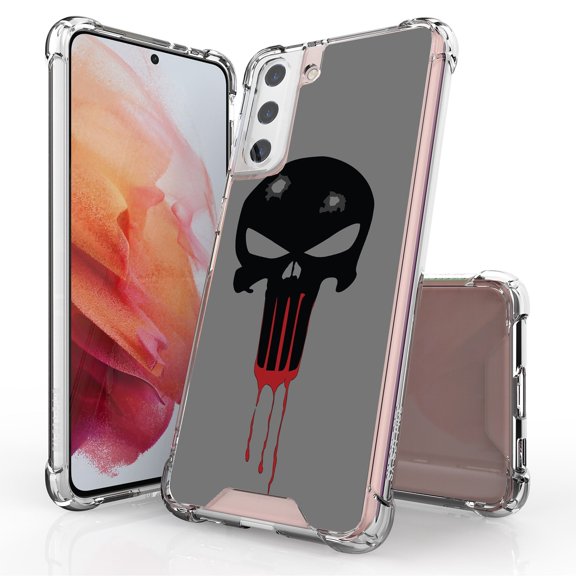 ANJ  Hybrid Slim Hard Back Cover Case Flexible Bumper for Samsung Galaxy S21 Plus - Battle Skull