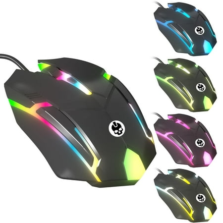 GAME PUNK Phantazma Wired Gaming Mouse |Gaming Accessories, Computer Mouse with RGB LED Lights |Ergonomic Mouse for Gaming PC |Compatible w/Laptops, PS5, Xbox Series X/S | Up to 1500 DPI Support Mode