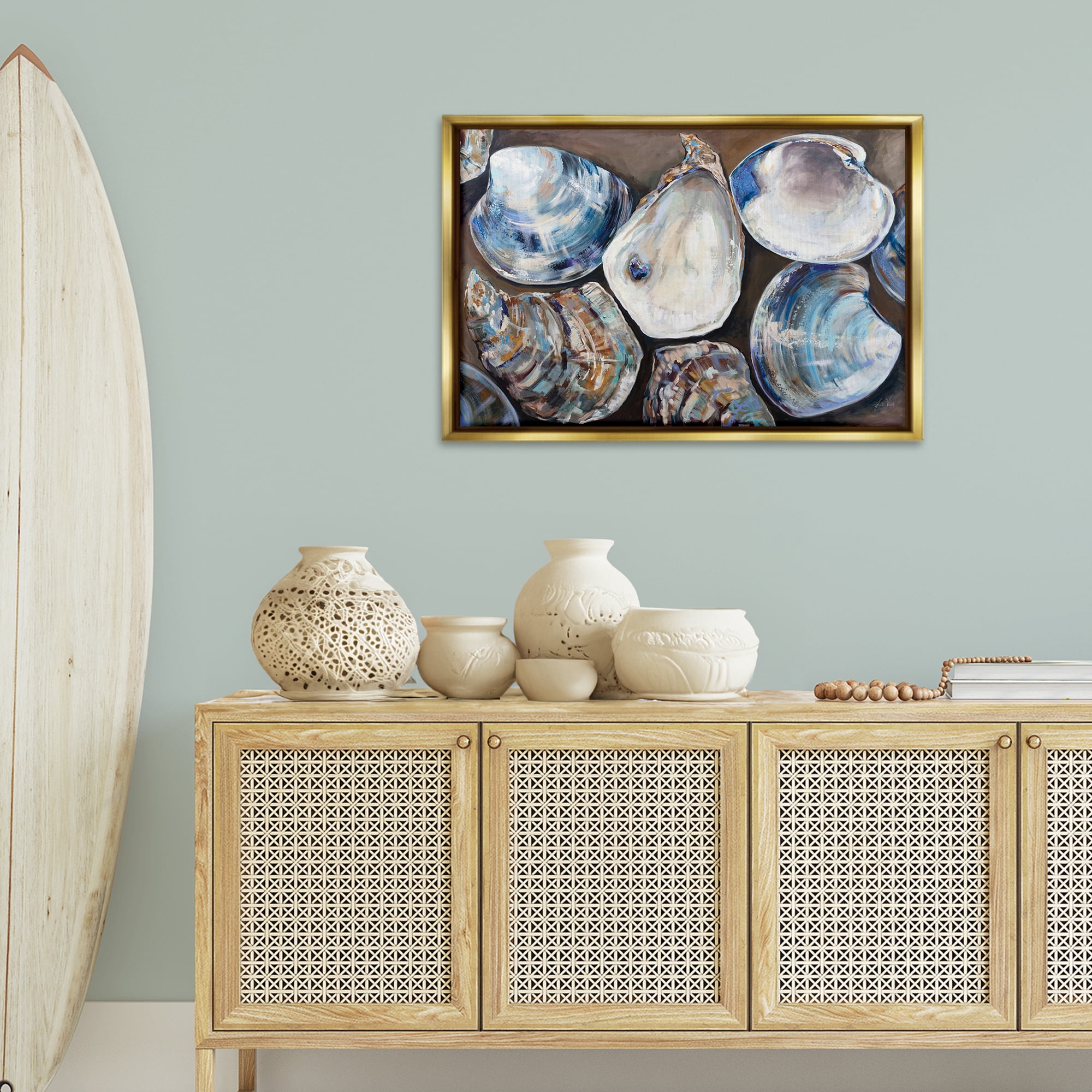 Stupell Industries Varied Seashell Shucks Animals & Insects Painting Gold Floater Framed Canvas Art Print Wall Art, 31 x 21