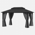 thumbnail image 4 of LazySunsets 14' X 10' Hardtop Gazebo with Double Roof Outdoor Gazebos for Patio Lawn and Garden Included Netting and Curtains, Gray, 4 of 9