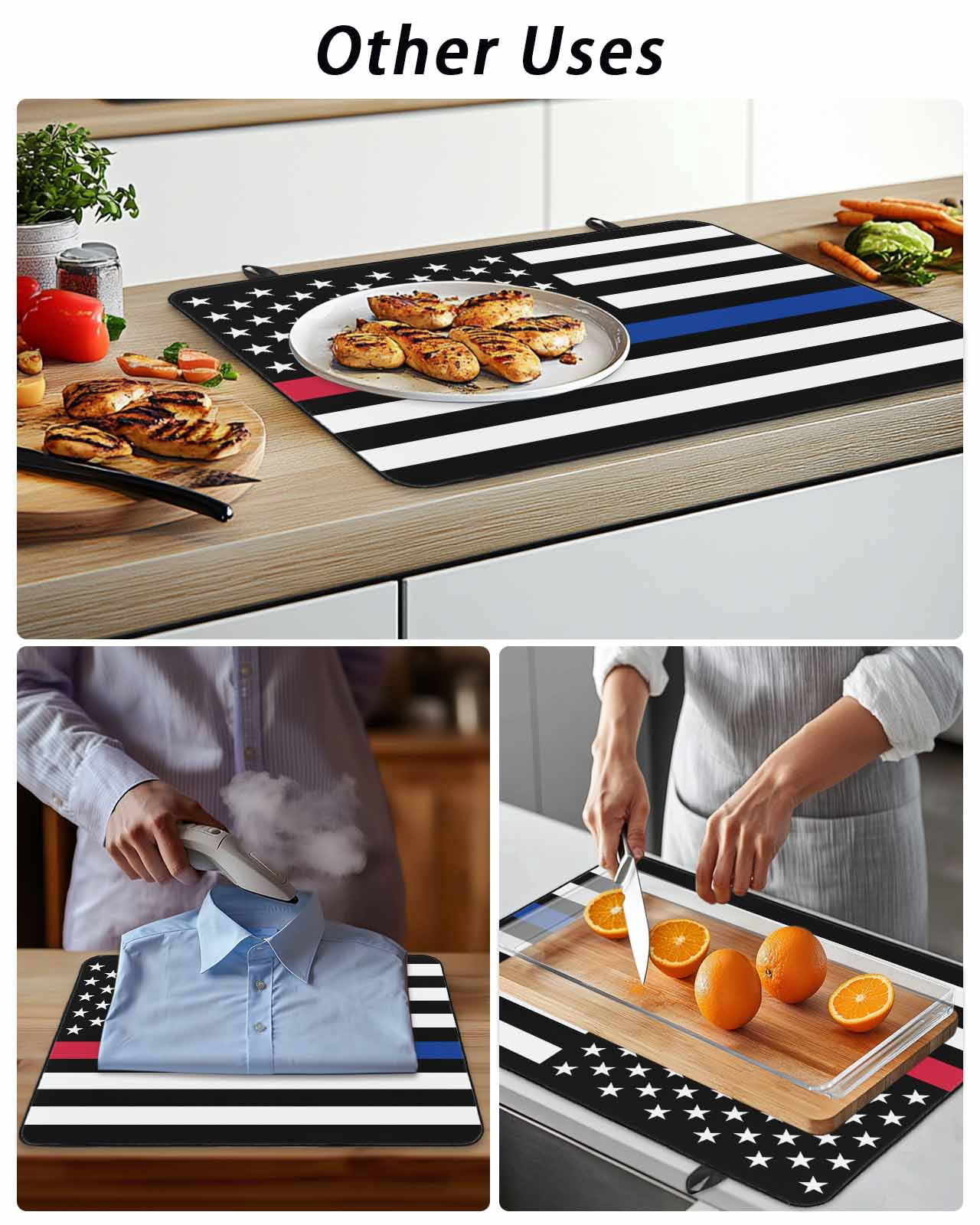 Stove Top Covers for Electric Stove, Thin Red Blue White Line Glass Stovetop Cover Protector, American Flag Star Induction Cooktop Protector Oven Mat for Kitchen Countertop 24"x21"
