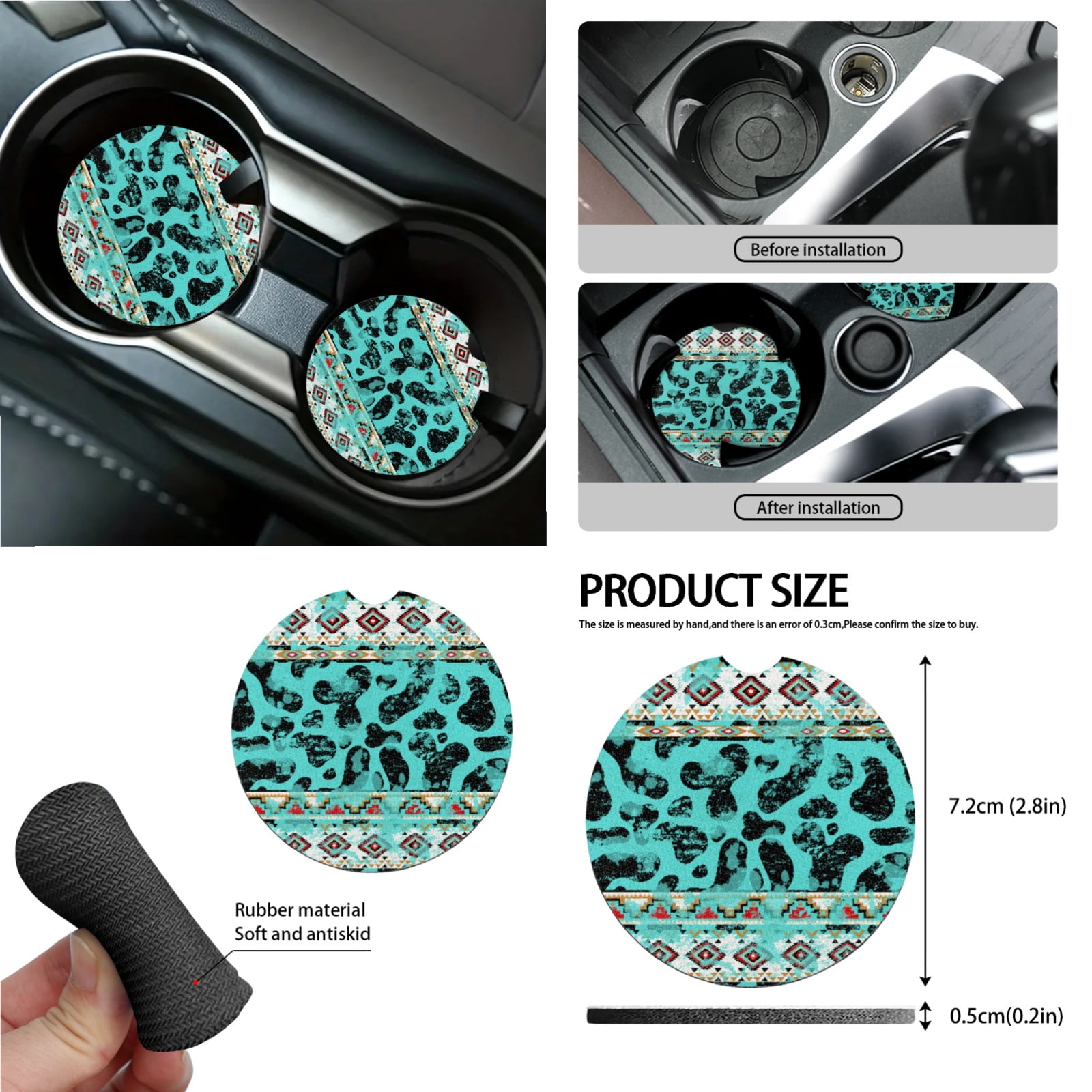 Garronmavis Aztec Cow Print 15 PCS Car Seat Cover Full Set 4 Pieces Car Seat Covers Steering Wheel Cover Keychain Car Trash Can Car Dash Accessories Auto Rear View Mirror Covers Cup Mats