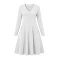 thumbnail image 4 of Women's Fall Winter Solid Midi Dress Long Sleeve V Neck Flared A Line Swing Casual Dress with Pockets White, 4 of 6