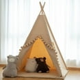 thumbnail image 6 of Teepee for Kids Tent Indoor with Floor Mat,Carry Bag,Banner,Play Cottage with Star Light, Cotton Canvas Kids Teepee Tent for Girls & Boys, Pompom Ball Design, Foldable Teepee Tent, 6 of 8