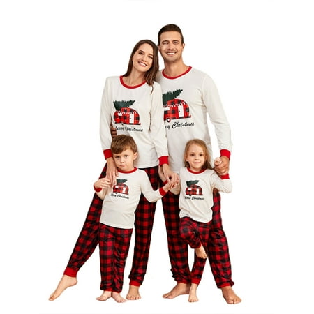 

Sunisery Christmas Glaid Family Matching Long Sleeve Pajamas Set Father Mother Kids Baby Romper Clothes