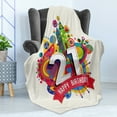 thumbnail image 4 of 21st Birthday Soft Flannel Fleece Throw Blanket, Colorful Design Happy Birthday Themed Image with Geometrical Castle Print, Cozy Plush for Indoor and Outdoor Use, 50" x 70", Multicolor, by Ambesonne, 4 of 5